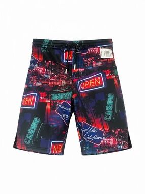 NWT Men's Neon Casino Print Shorts- Black/Red Size XLarge